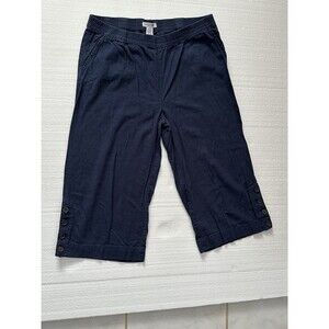 Caribbean Joe Blue Elastic Waist Blue Linen Blend Casual Cropped Capri Pant XL
